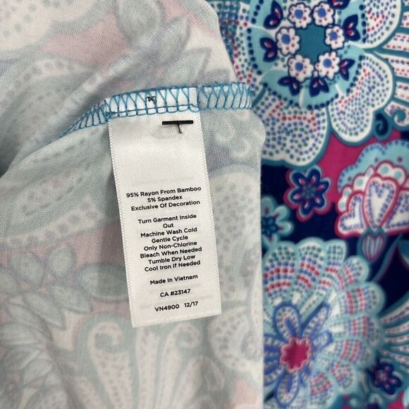 T By Talbots Shirt Size Medium Womens Blue Pink Floral Pullover Top UPF 50+ Tee - Picture 6 of 6